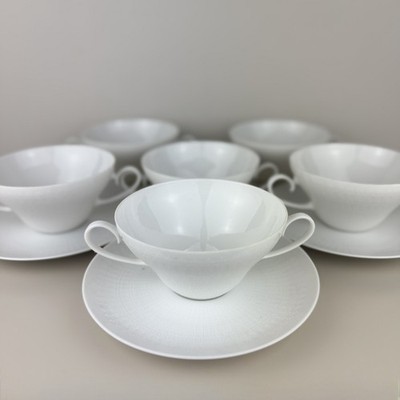 Set Of 6 Rosenthal Romance White Motif Bjorn Wiinblad Soup Bowls With Plates