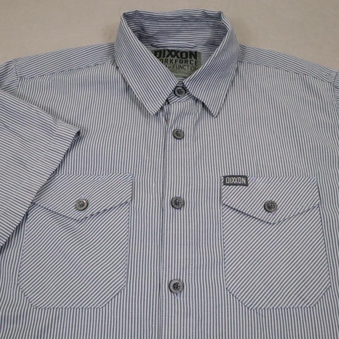 Dixxon Workforce Work Shirt Mens Large Blue Stripe Short Sleeve Button Pockets