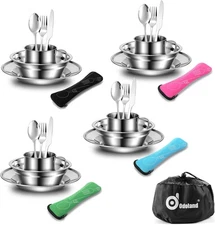 Odoland 29pcs Stainless Steel Utensils Camping Tableware Kit with Bowls Plates