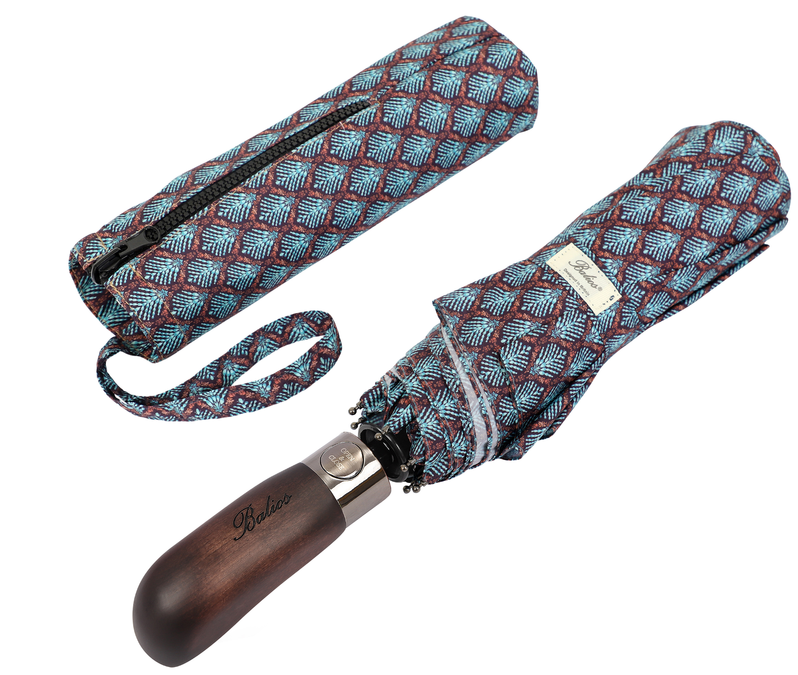 Balios Vented Canopy Umbrella Wood Handle Auto Open & Close Cypress Leaves Plum