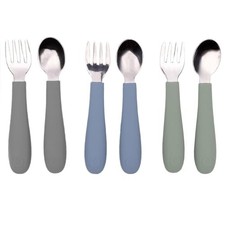 3 Forks  3 Spoons, 18/8 Toddler Utensils Matte Dark Gray, Blue, Green
