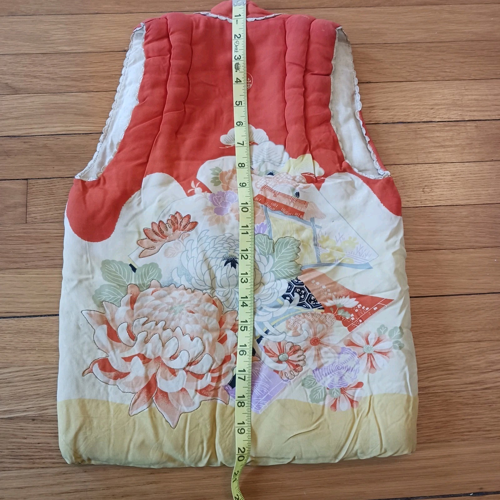 Vintage Child's Japanese Quilted Vest Floral Print Tie Front Old
