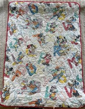 Vintage DUNDEE Quilted Disney Mickey ABC Made in USA Cotton Blend Baby Blanket