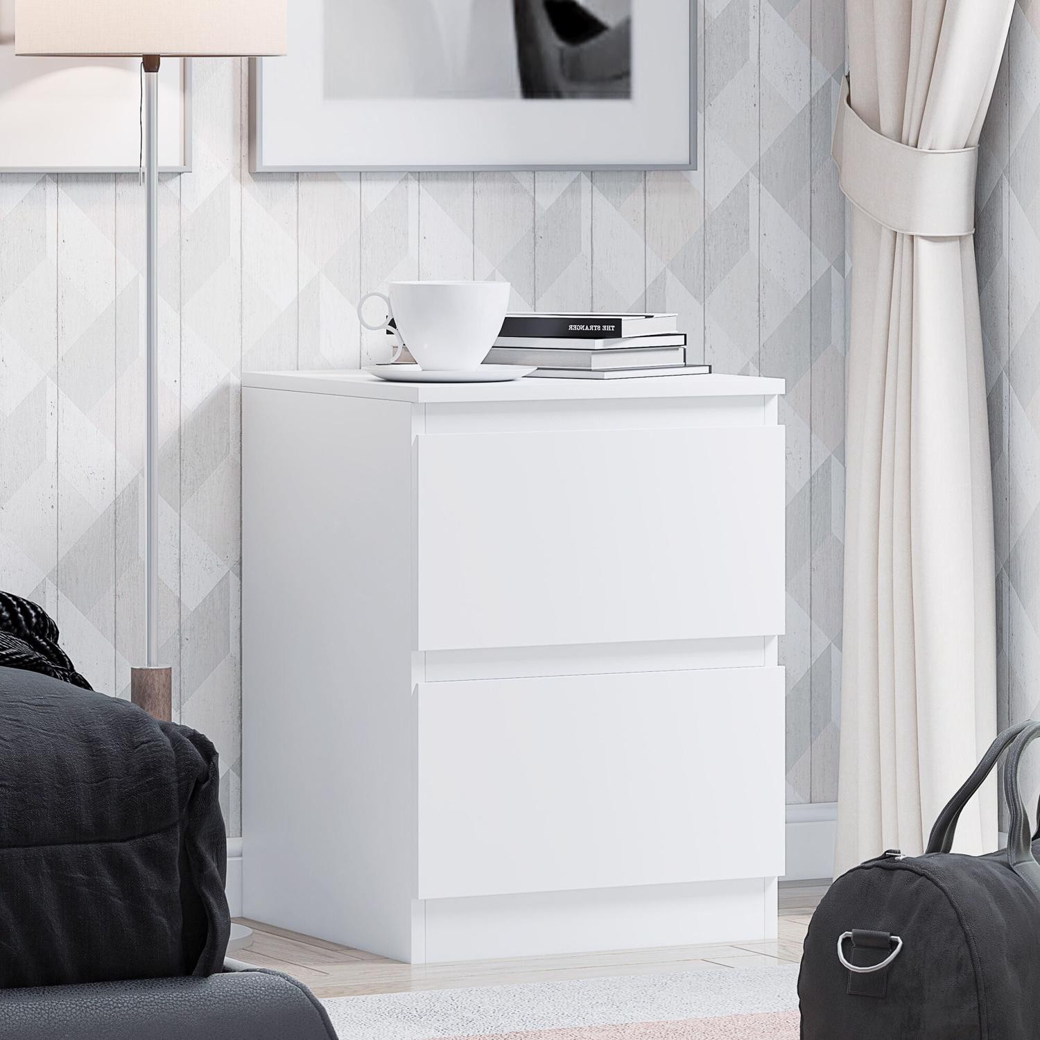 2 Drawer Bedside Modern Bedroom Furniture Handleless Design Matt White