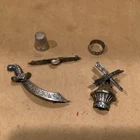 3 Brooches, A Thimble & A Ring - All Sterling Silver - Vintage