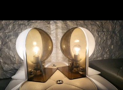 #ad HARVEY GUZZINI Set 2 Lampade da Tavolo Fumè SIRIO 3460 di BRAZZOLI amp; LAMPA 1970 EUR 249.99