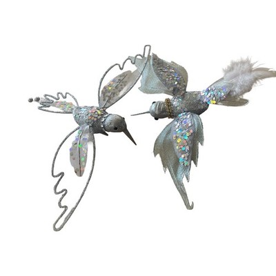 PAIR of Sequin Hummingbirds  Ornament Christmas Tree Clip  2-BIRDS