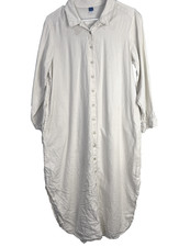 Old Navy Linen Shirt Dress Womens Size L Cream Gauze Button Up Long Sleeve Midi
