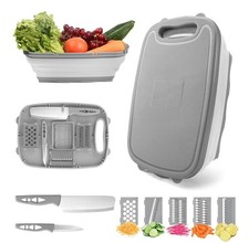 Collapsible Cutting Board with Colander, 9-In-1 Multi Chopping Board Gray