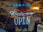 Vintage,Budweiser OPEN Scrub-A-Dub Neon Lighted Bar Beer Sign Breweriana Theme.