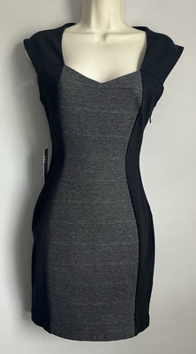 New Express Women s Black Gray Colorblock Stretch Bodycon Cap  Slim Fit Dress 2