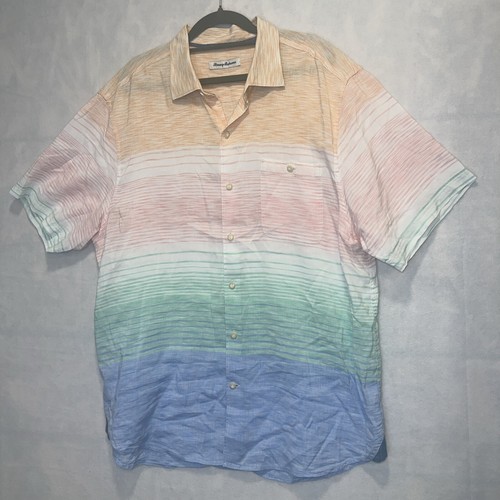 $128 Tommy Bahama Men's, Sand Linen Easy Sunrise Camp Shirt, Orange Peel, XL - Picture 3 of 6