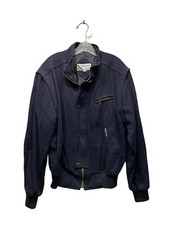 VTG Members Only Bomber Jacket Navy Blue Wool Full Zip Lined Coat SZ 40