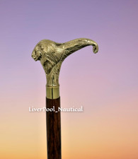 Antique Wooden Walking Stick Cane With Brass Handle For Seniors Men or Women