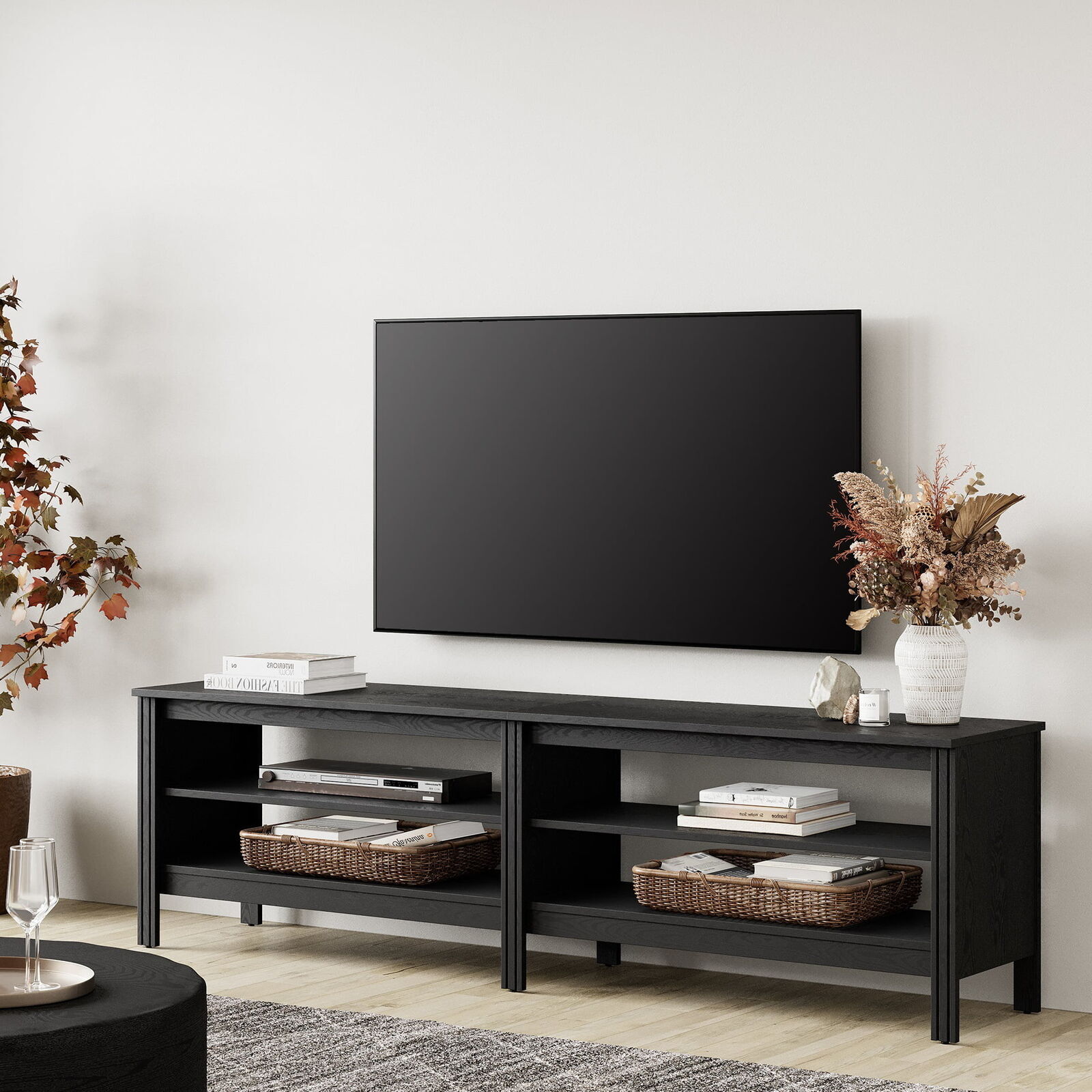 TV Stand for 75 inch TV with 4 Open Shelves Wood TV Console Entertainment  Center - Body Logic