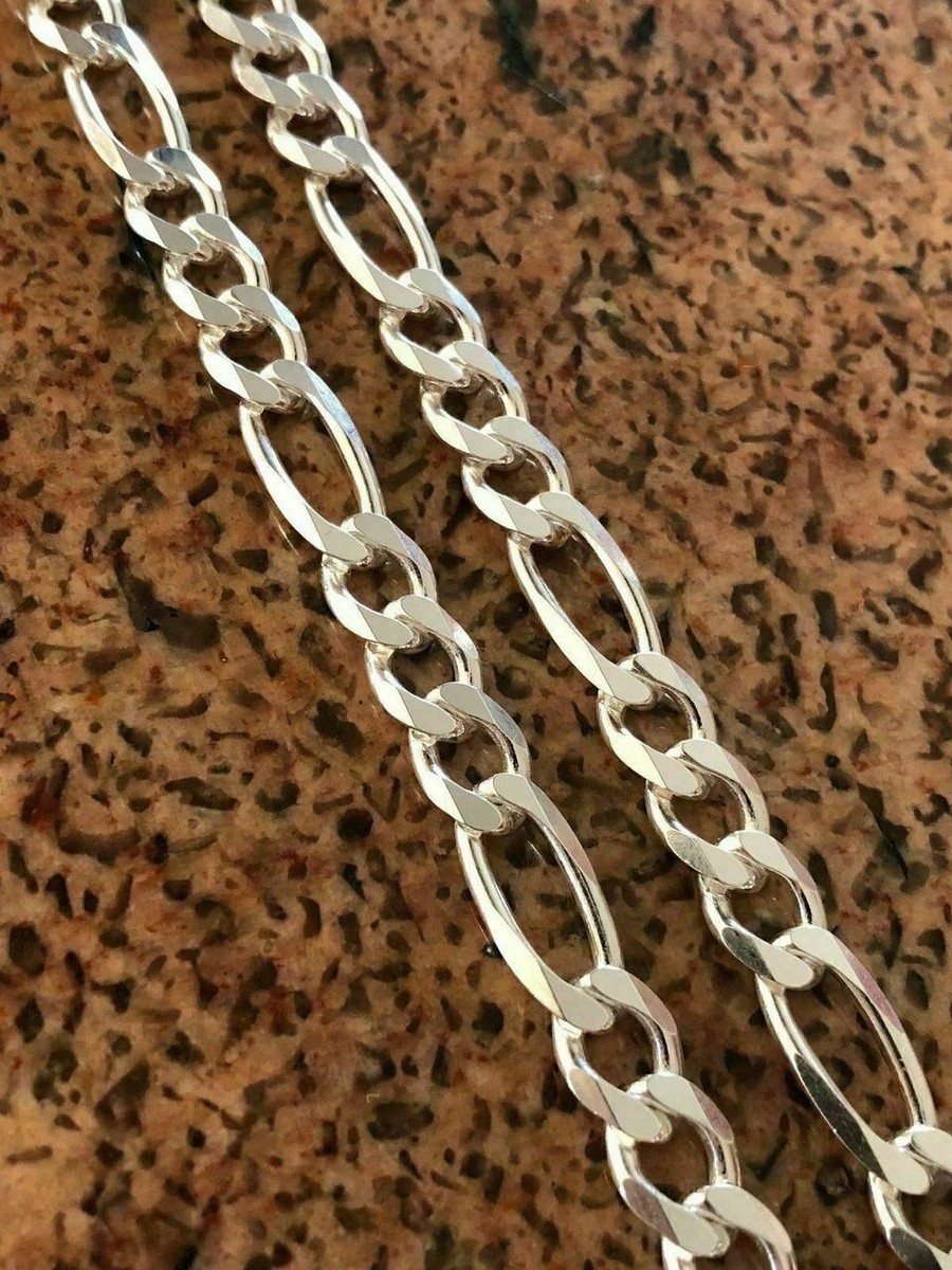 Men's Solid 925 Sterling Silver Figaro Chain Necklace ITALY 8mm