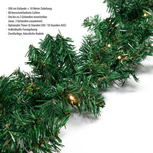 Guirnalda para Abeto Postizo Guirnalda Navidad Decoración Verde Iluminado Luz 5m - Imagen 9 de 9