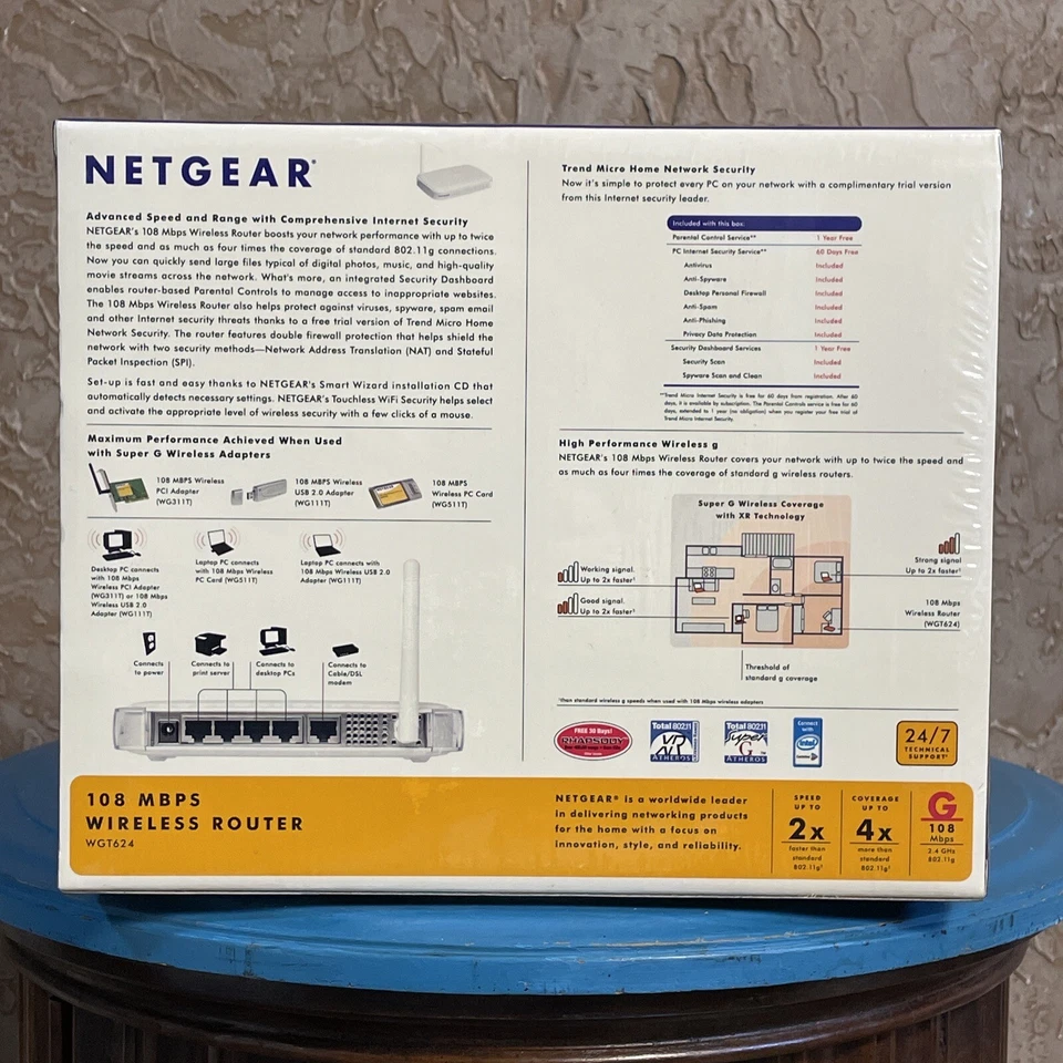 Netgear WGT624 Super-G 108 Mbps Wireless Firewall Router NEW SEALED - Image 2 of 4