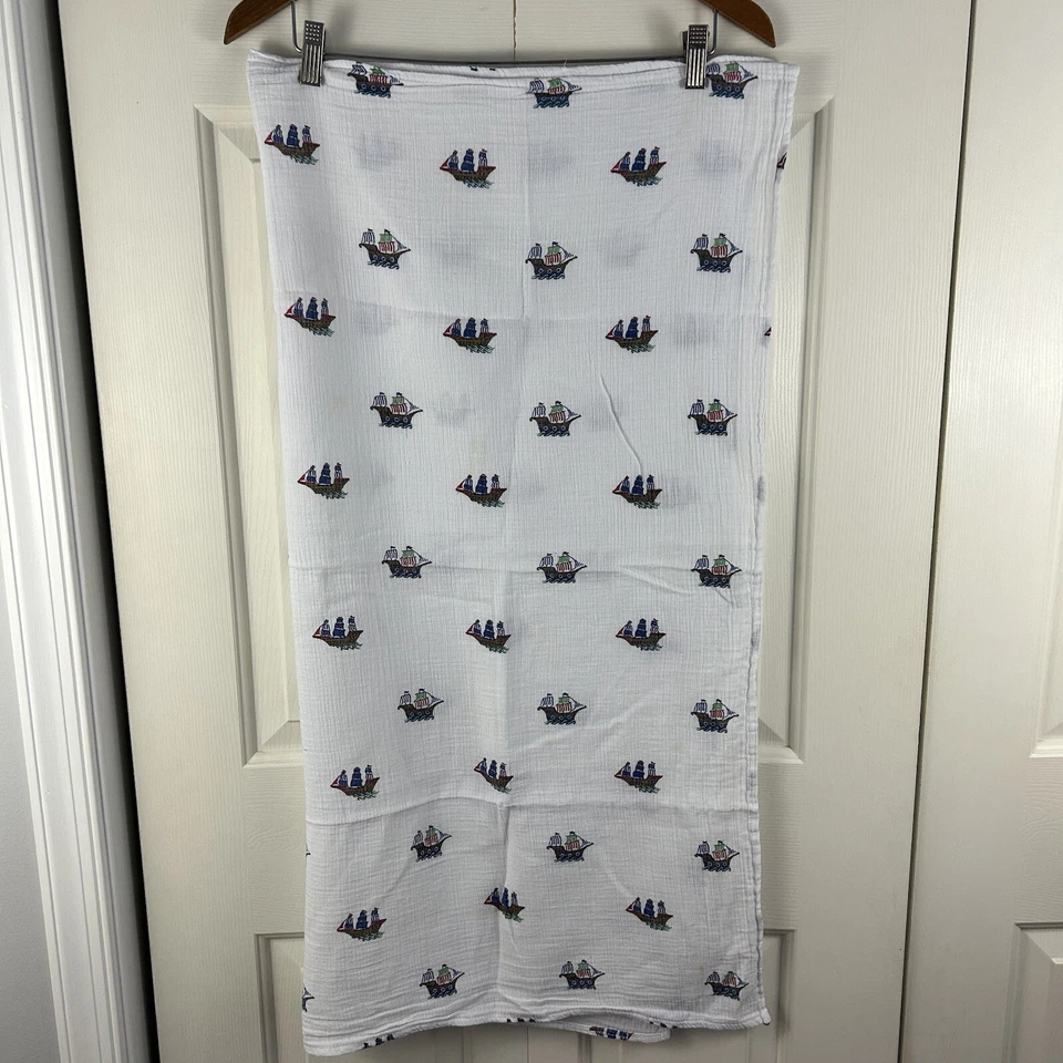 Envíos Bebé Manta Barcos Blanco Muselina Rojo Azul Verde Marrón Foto 2 de 4