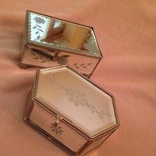 2 x venetian engraved mirror trinket boxes lidded dressing table french style