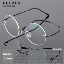 Metal Round Anti Blue Light Nearsighted Glasses Unisex Rimless Myopia Glasses 