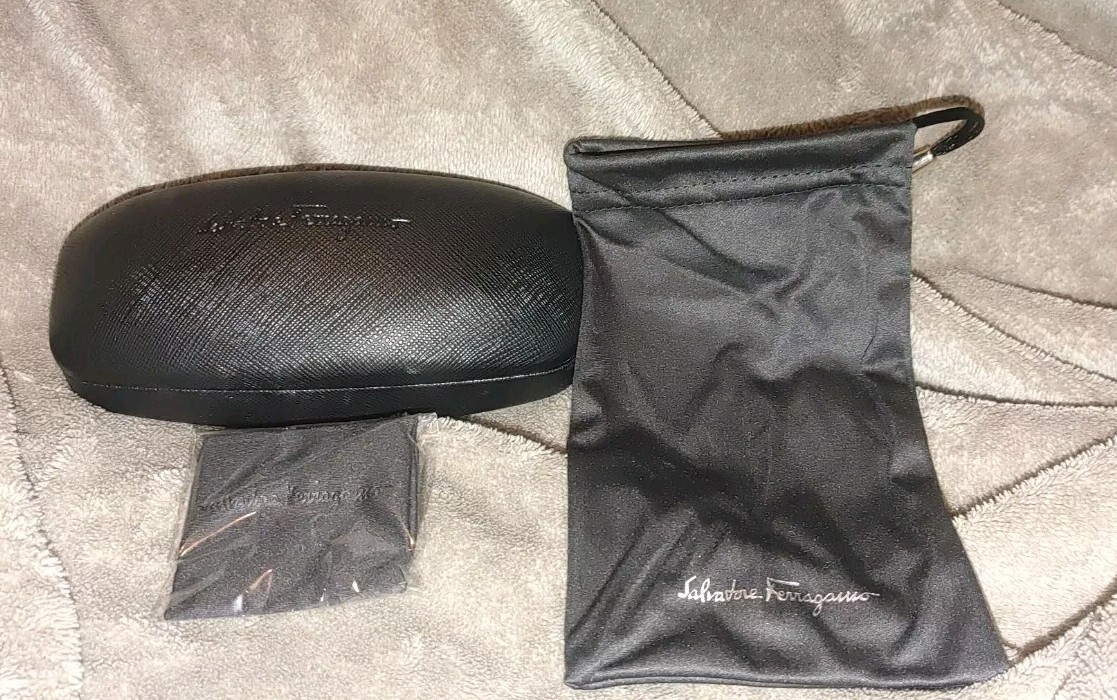 NEW Black FERRAGAMO Hard Eyeglass Case, Pouch Case & Cloth 