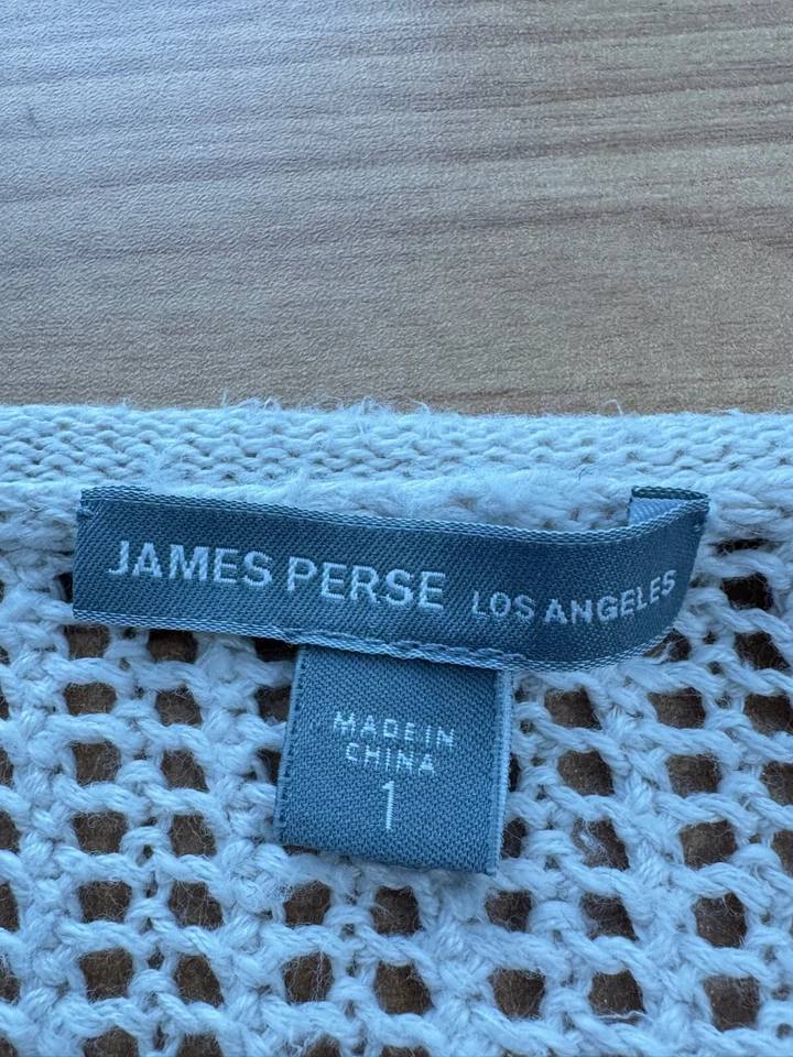 Top túnica James Perse para mujer tostado negro a rayas crochet algodón lino talla 1/S Foto 4 de 4