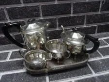 I.F.S Silver / Copper Tray EPNS Silver Teapot Coffee Pot Milk Jug & Sugar Set