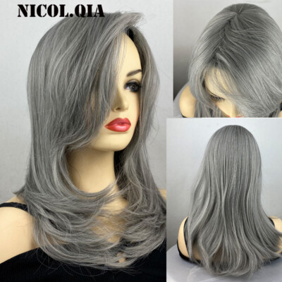 Human hair blend Sliver Gray Wig Amazon.com : Licoville Grey Short Bob Wig Human Hair 8 Inch  main image 2