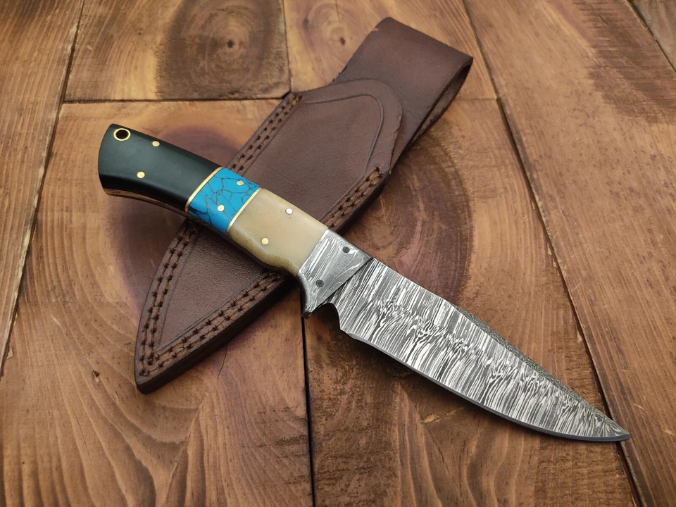 定制手工大马士革钢EDC刀野营生存皮肤狩猎刀 — 第 2/4 张图片