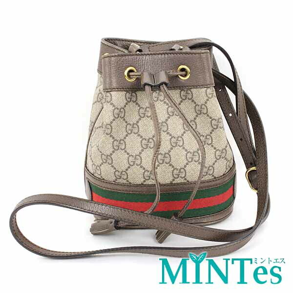 Auth Gucci GG Supreme Ophidia Mini Bucket Bag 550620 Beige