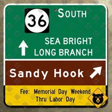 New Jersey Sea Bright Long Branch Sandy Hook Route 36 road highway sign 16x16