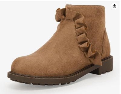 Coutgo Girls Brown Ruffled Ankle Boots - Size 13