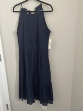 NWT Eliza J Navy Halter Midi Dress EJM5464 - Size 14