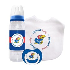 Kansas Jayhawks 3 Piece Baby set in gift box Pacifier  Bib  Bottle New in. box