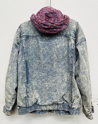 Vintage Denim Bomber Jacket Medium 90s Paisley Liner Hooded