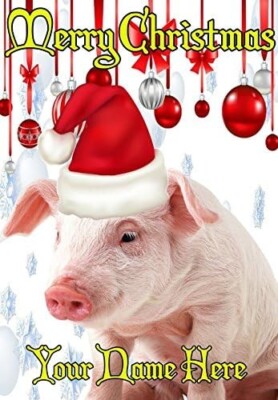 Schwein PTCC191 Weihnachtsmannmütze Weihnachten Weihnachtskarte A5 personalisierte Grußkarten Postiert