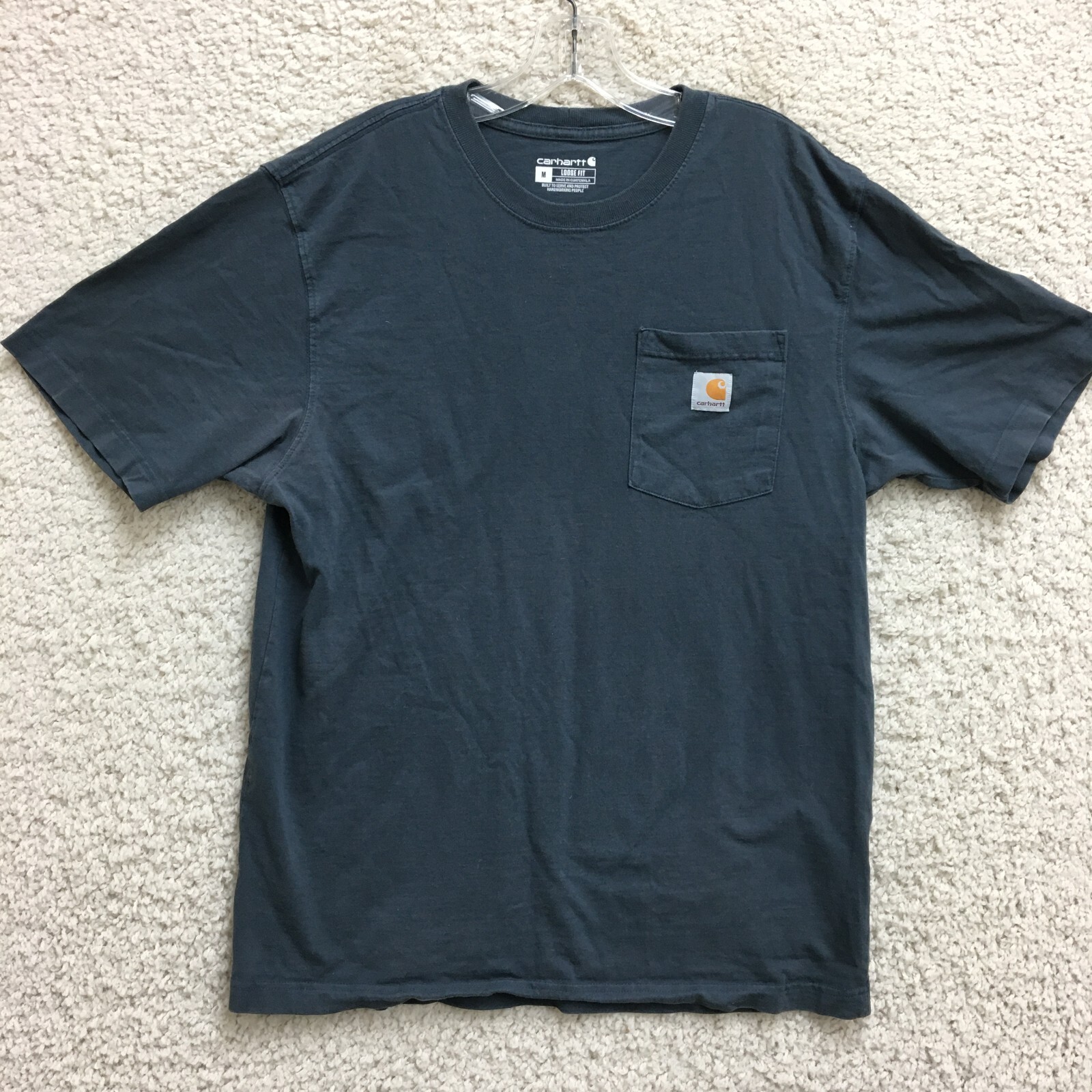 Carhartt Mens Medium Blue Loose Fit Short Sleeve Pocket Crewneck Shirt