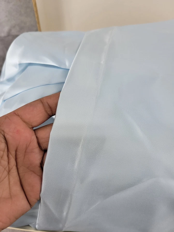 Lençol de cetim vintage Scintilla tamanho queen azul claro luxo macio roupa de cama - Imagem 2 de 4