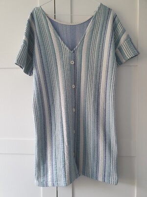 Streifenkleid Weiß Grün Blau Inditex Größe L Vintage Shirtkleid gestreift Ärmel