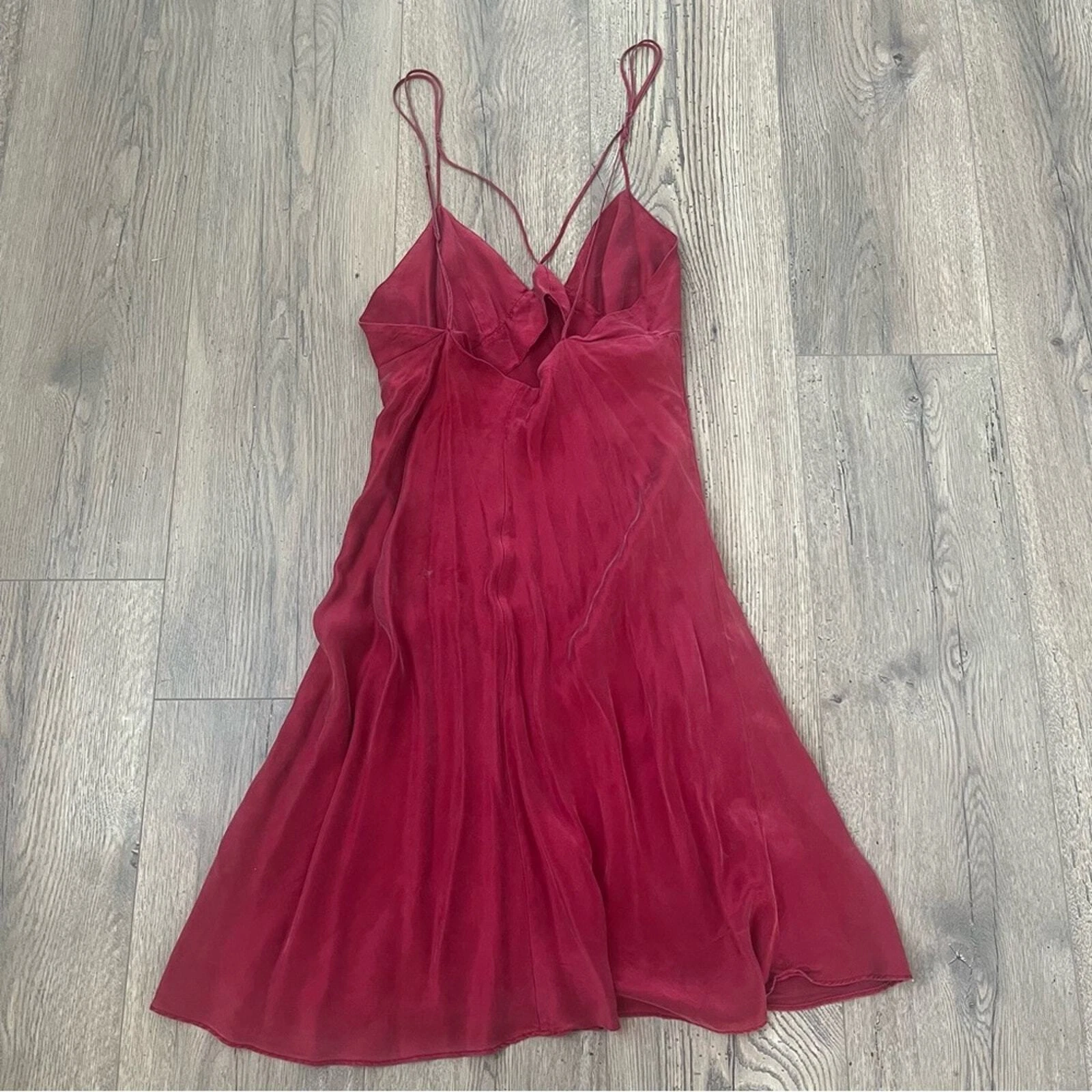 UNDERCOVER Camicia da notte vintage Victoria Secret seta rossa slip dress spaghetti spalline sexy morbida