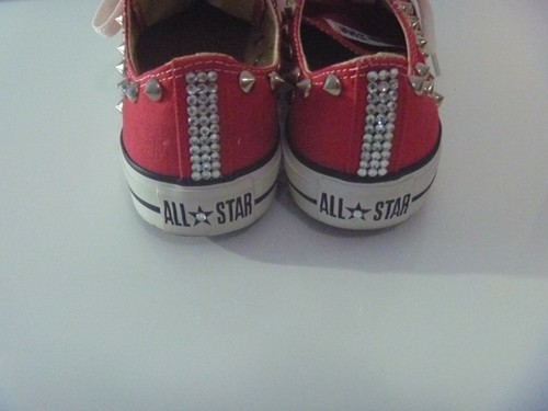 GENUINE WOMENS STUD EMBELLISHED RED CONVERSE CRYSTAL STUDDED LOW BLING PUMP UK 6 - Picture 3 of 6