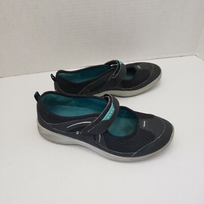 Womens Ecco Mary Jane Natural Motion Shoes Black Gray Teal Flat Adjust 38