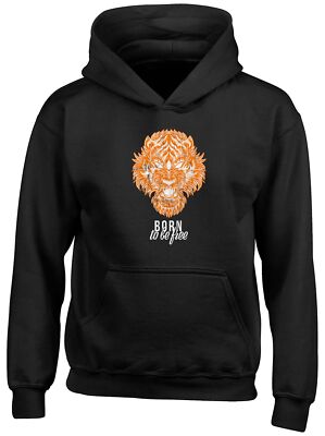 Born To Be Free Tiger Tier Kinder Kapuzenshirt Hoodie Jungen Mädchen Geschenk