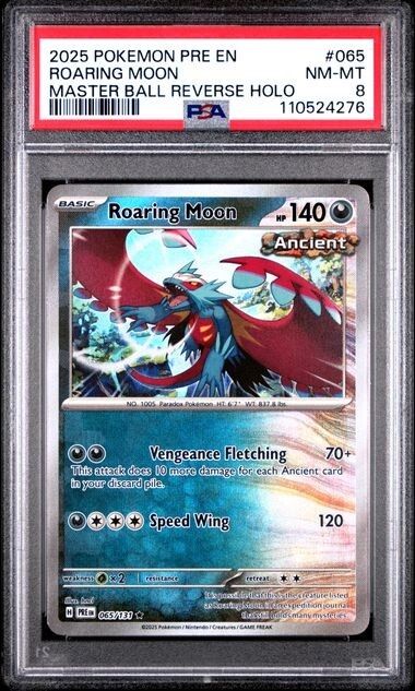 PSA 8 - Roaring Moon 065/131 Master Ball Prismatic Evolutions Pokemon