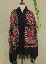 Fashion Embroidered large Vintage Paisley Cashmere Wool Soft Shawl Scarf 926