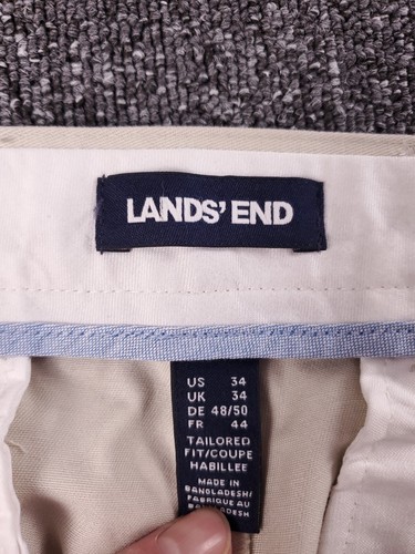 Lands End Chino Trousers Men W34 L32 Beige Straight Leg - Picture 4 of 8