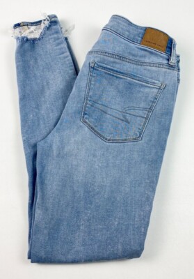 American Eagle Women's Jeans Sz 6 Jegging Mid Rise Distressed Stretch Blue Denim