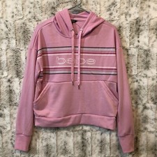 Bebe Sport Women's Medium Pink Pullover Hoodie Stripe NWT