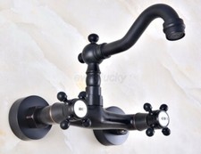 Wall Mount Black Bronze Kitchen/Bath Sink Faucet Dual Cross Handles Mixer Tap
